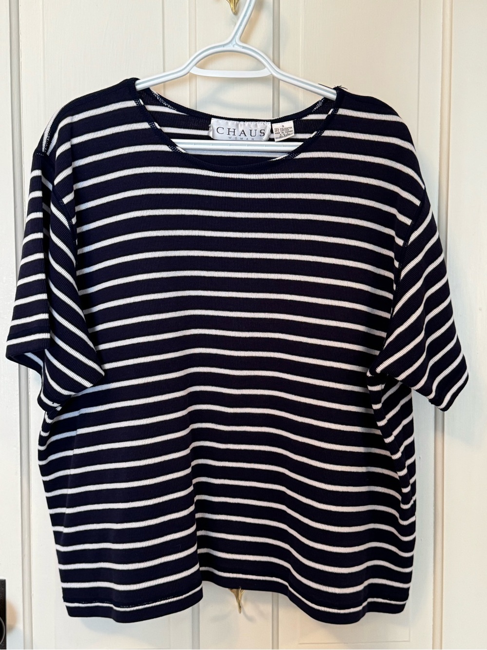 Chaus Navy & White Horizontal Stripe Short Sleeve Top Women's Size 3X